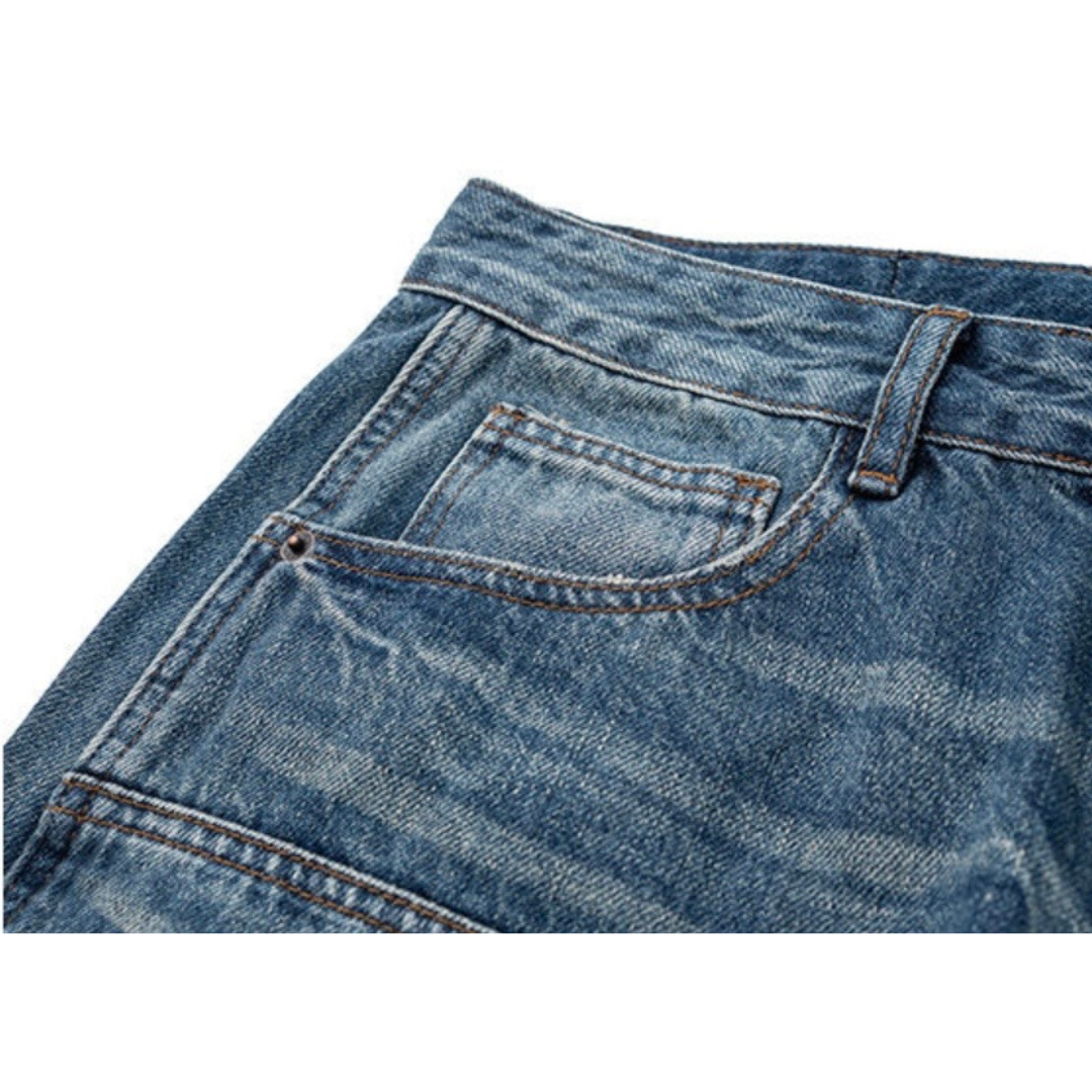 ダブルニー　ブロークンデニム　ワイドパンツ　N1245