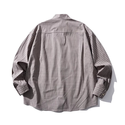 ミニマルチェック　スタンドカラーシャツ　N1145