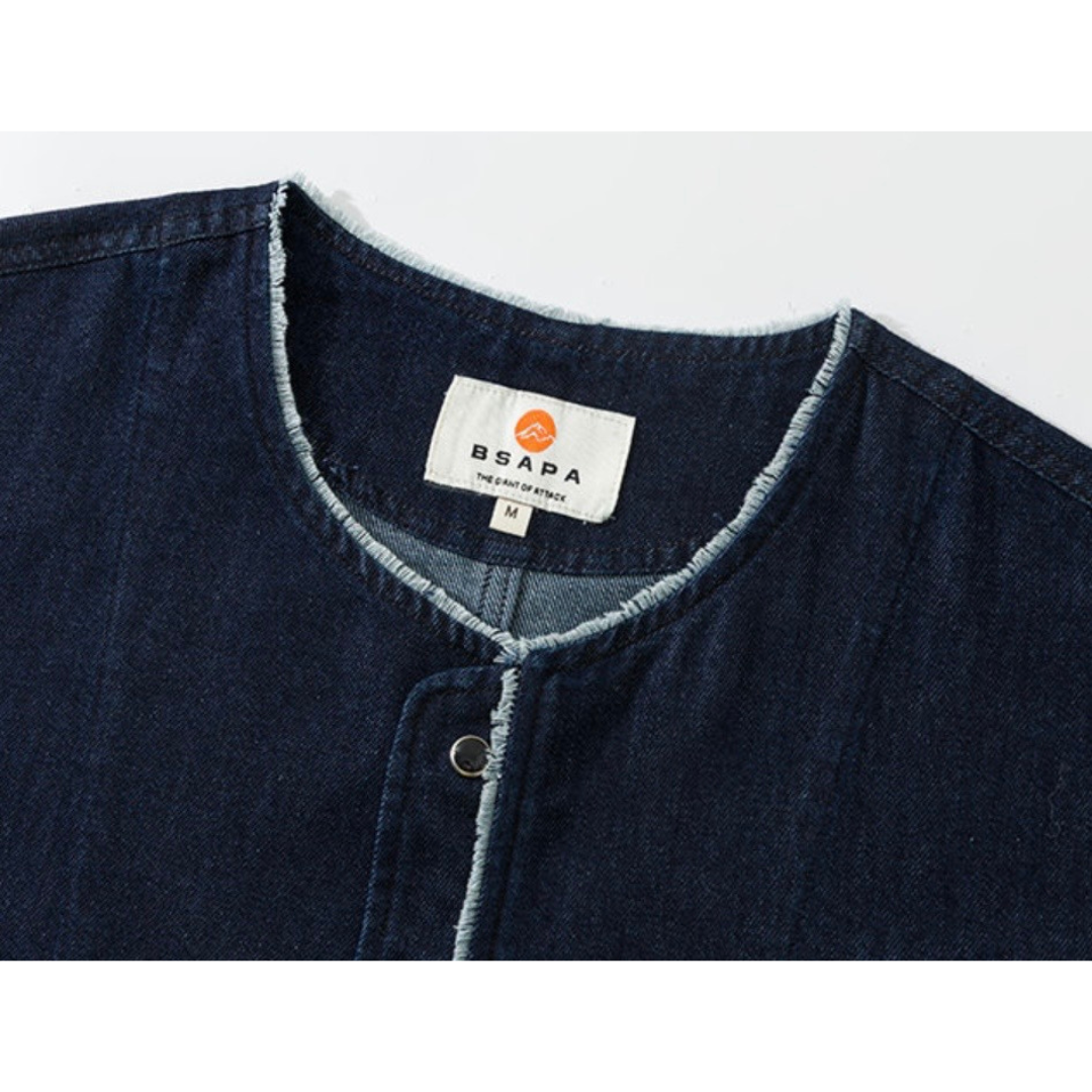 デニム　ノーカラー　カーディガン　N1260