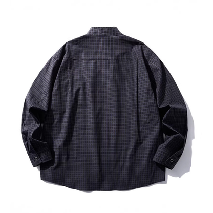 ミニマルチェック　スタンドカラーシャツ　N1145