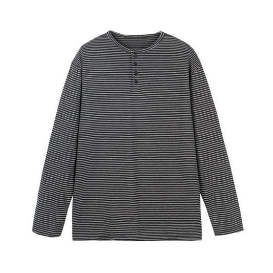 ヘンリーネック　ミジンボーダー　長袖Tシャツ　N1438