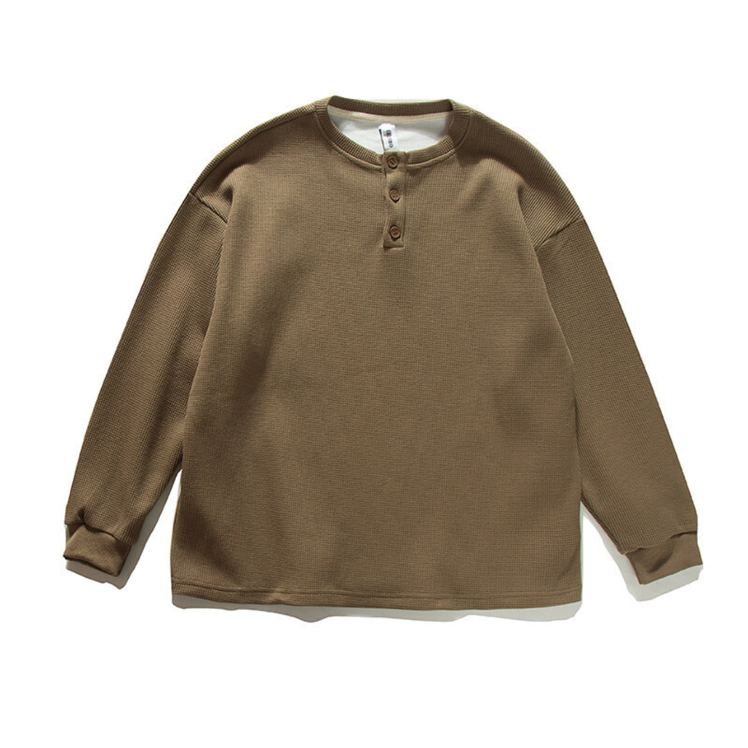 ポリコットン　ワッフル　ヘンリーネック長袖Ｔシャツ　N609