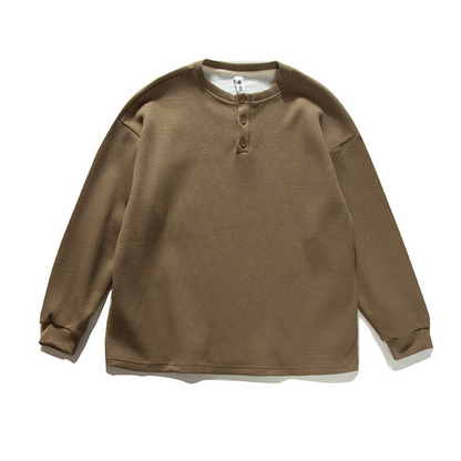 ポリコットン　ワッフル　ヘンリーネック長袖Ｔシャツ　N609