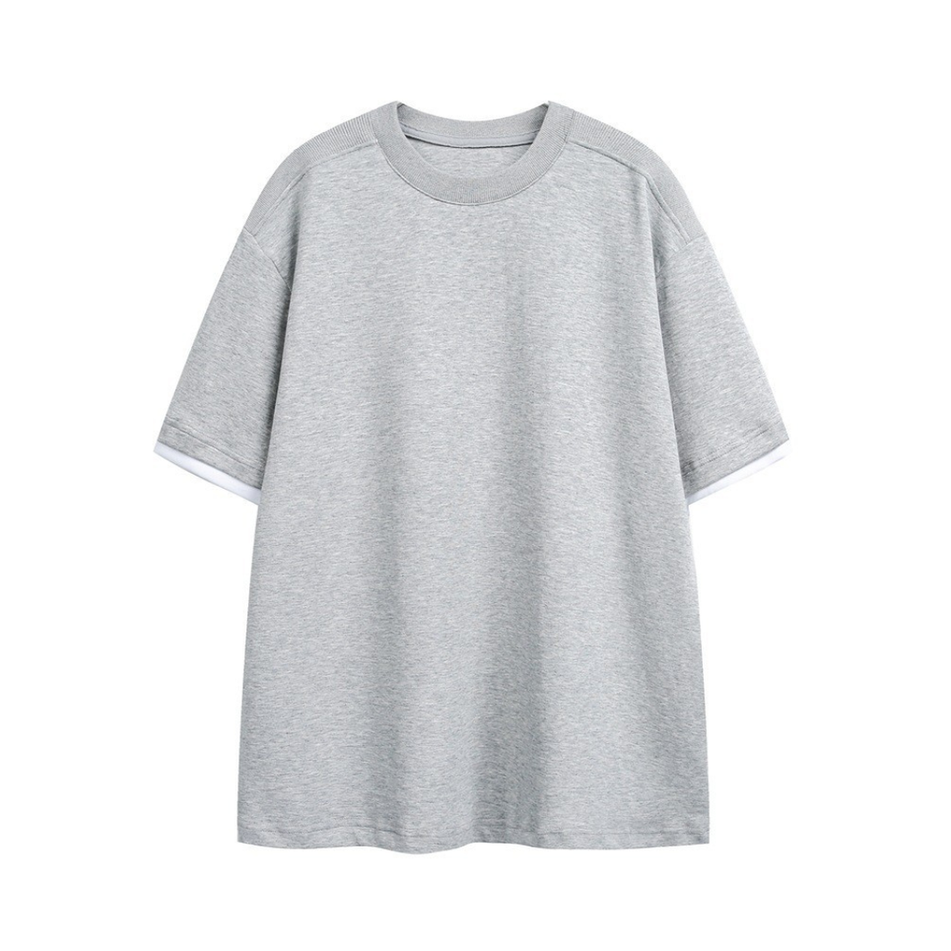 フェイクレイヤード　変形ラグランスリーブ　Tシャツ　N1551 ライトグレー