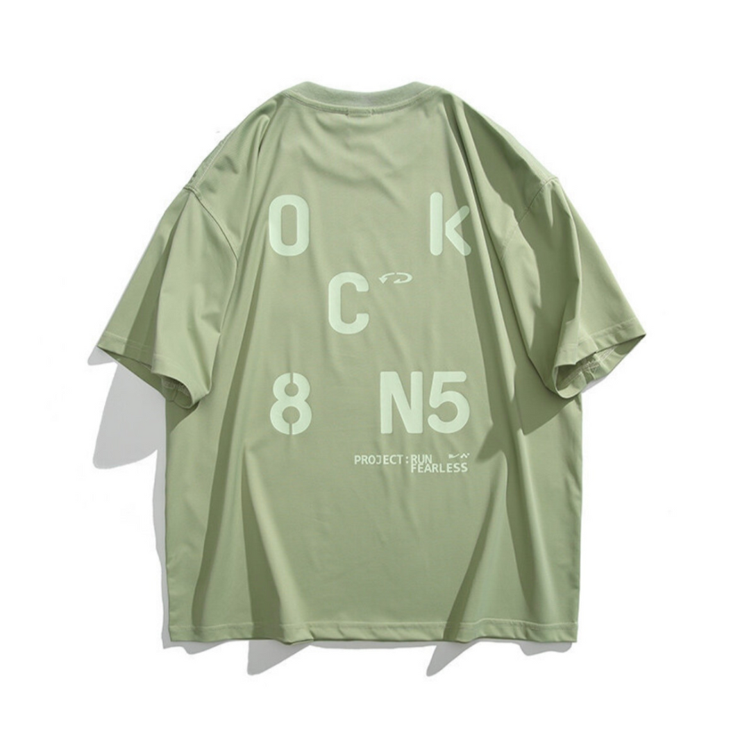 【OkC8】バックプリント ストレッチポリエステル Tシャツ N233 ライトグリーン