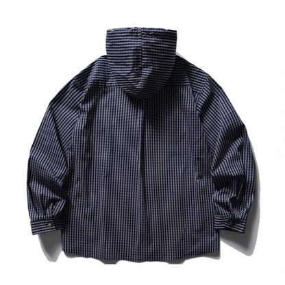 コットンナイロン　グラフチェック　フードシャツ　N1101