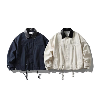 コンパクトツイル　PUレザーカラー　ジャケット　N1140