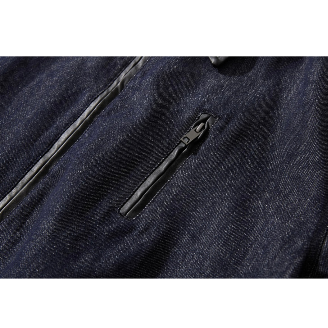 PUレザーカラー　デニム　ジップアップジャケット　N1064