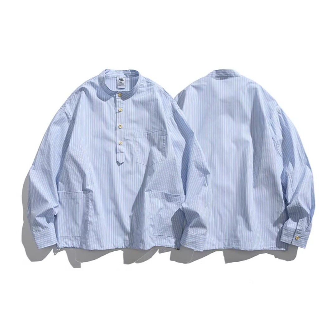 ポケット付き　バンドカラー　プルオーバーシャツ　N1089