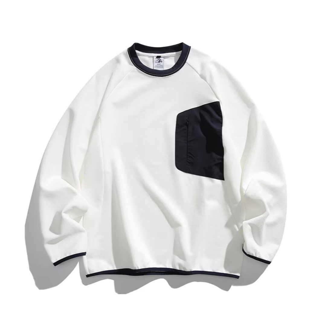 ストレッチ　バイカラー長袖Ｔシャツ　N1088 ホワイト