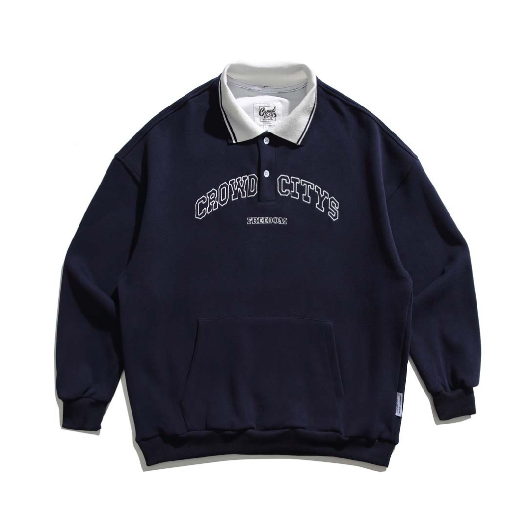カレッジプリント　ポロカラー　スウェットシャツ　N109