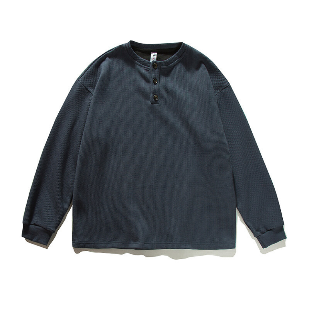 ポリコットン　ワッフル　ヘンリーネック長袖Ｔシャツ　N609