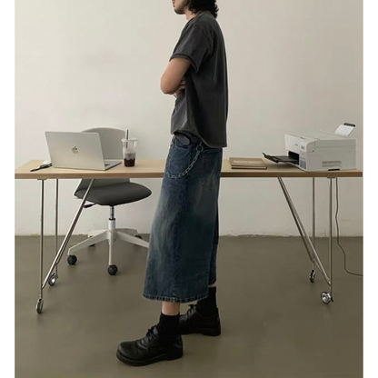 ヴィンテージウォッシュデニム　ワイドクロップドパンツ　N508