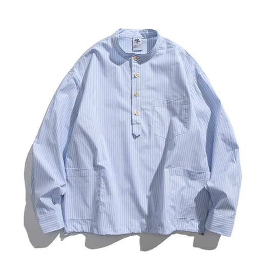 ポケット付き　バンドカラー　プルオーバーシャツ　N1089