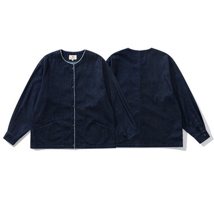 デニム　ノーカラー　カーディガン　N1260