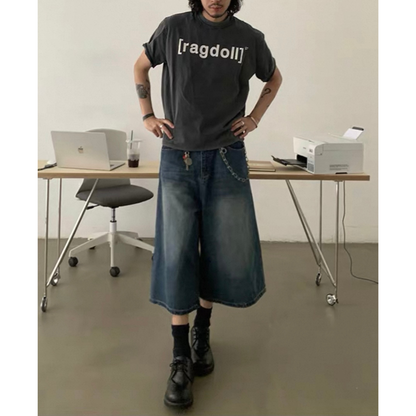 ヴィンテージウォッシュデニム　ワイドクロップドパンツ　N508