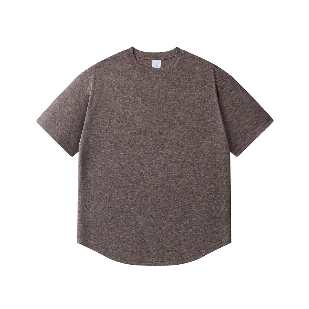 Polyester-Rayon Round Hem T-Shirt N1562 ブラウン
