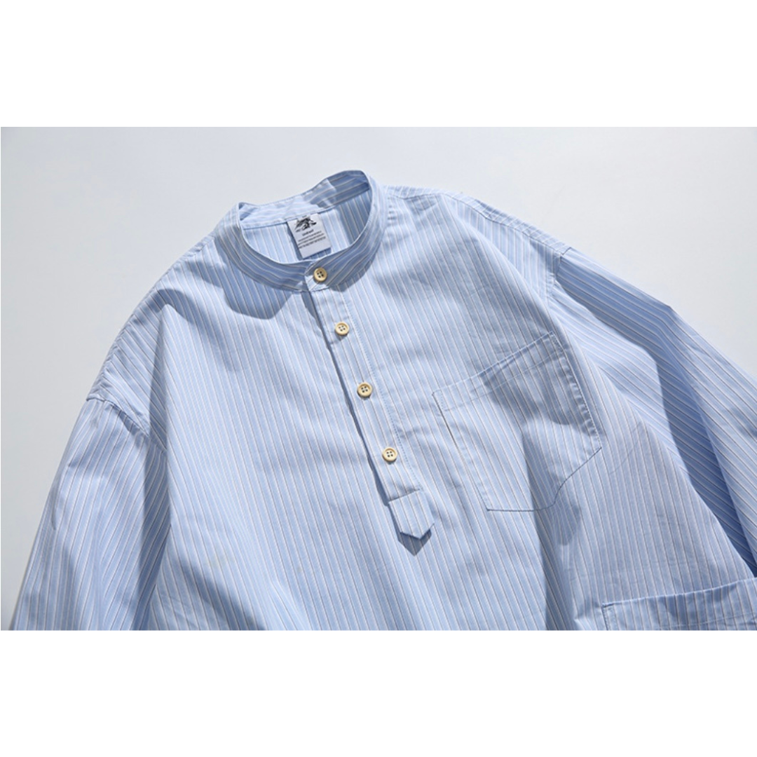 ポケット付き　バンドカラー　プルオーバーシャツ　N1089