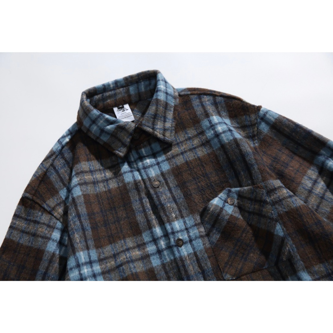 レトロチェック　起毛　シャツジャケット　N1008