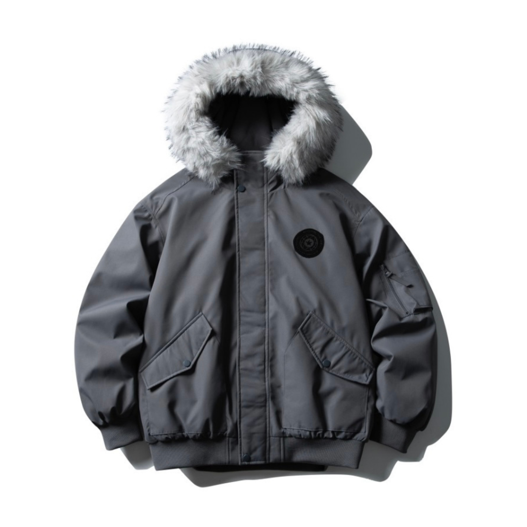 White Down Jacket with Fur Hood and Thermal Liner N899 dark gray