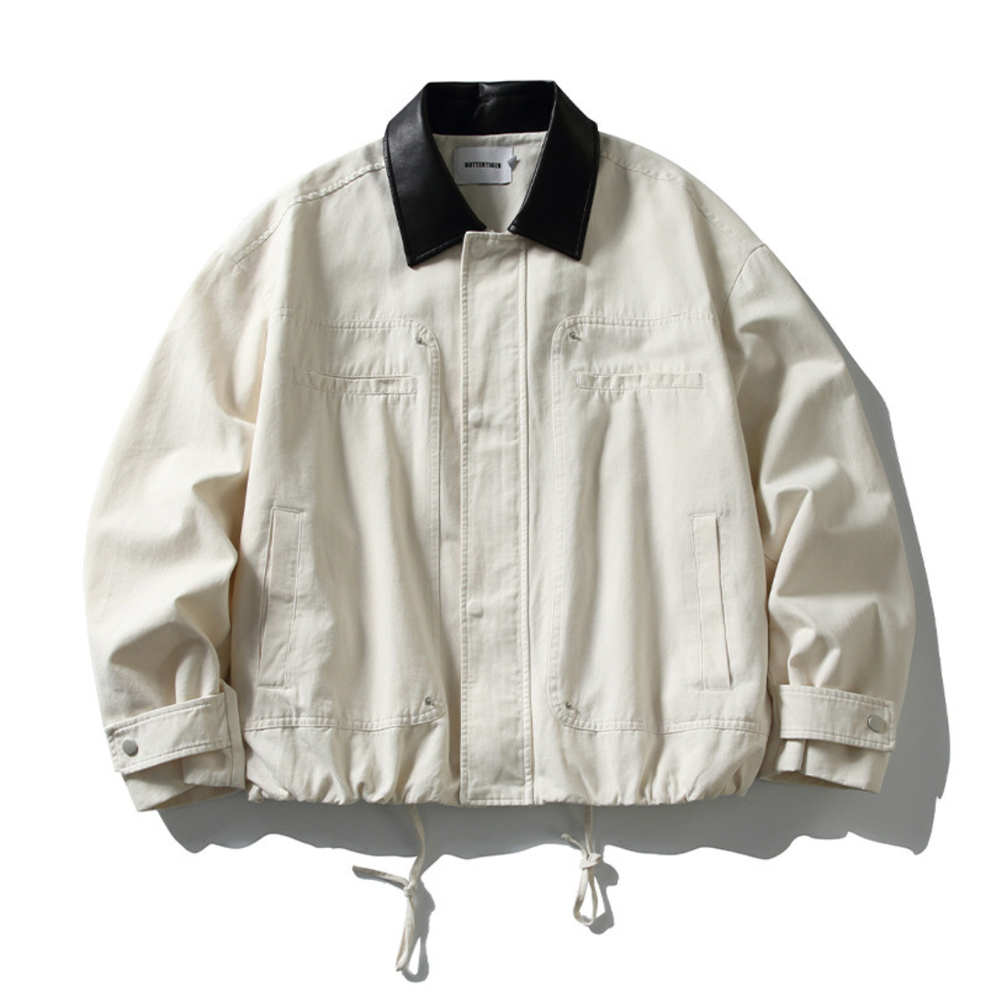 コンパクトツイル　PUレザーカラー　ジャケット　N1140