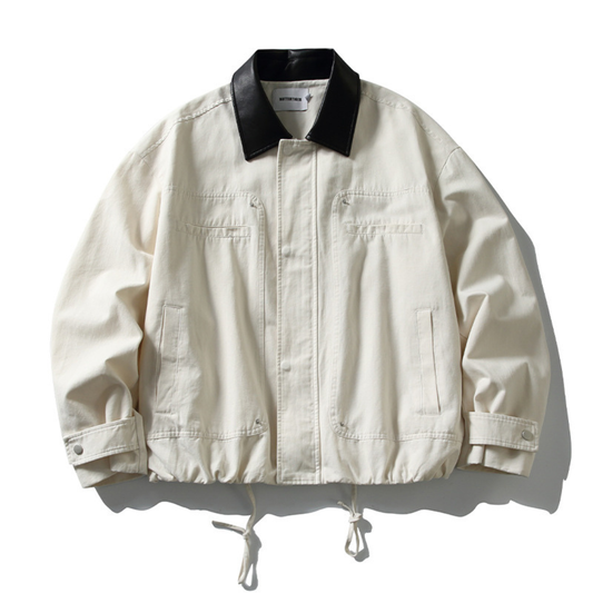 コンパクトツイル　PUレザーカラー　ジャケット　N1140