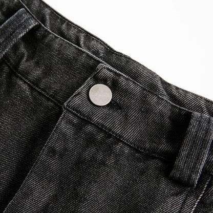 ブラックデニム　ワイドストレートパンツ　B622