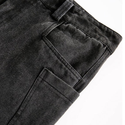 ブラックデニム　ワイドストレートパンツ　B622