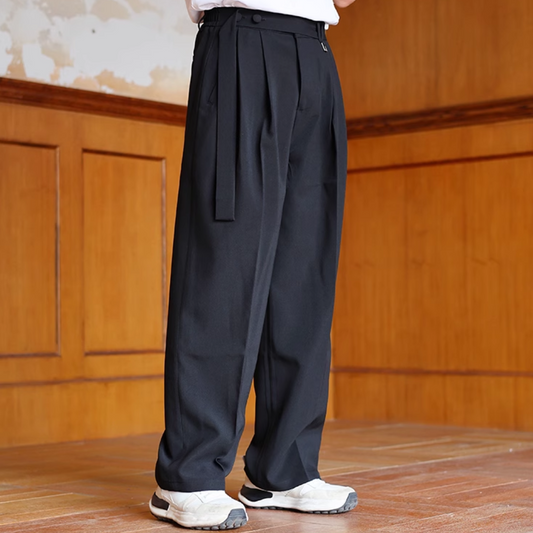 ポリエステル　ベルテッド　ワイドタックパンツ　N298