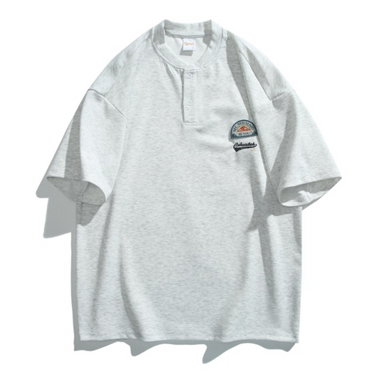 ワッペン＆エンブロイダリー　ヘンリーネック　Tシャツ　N444