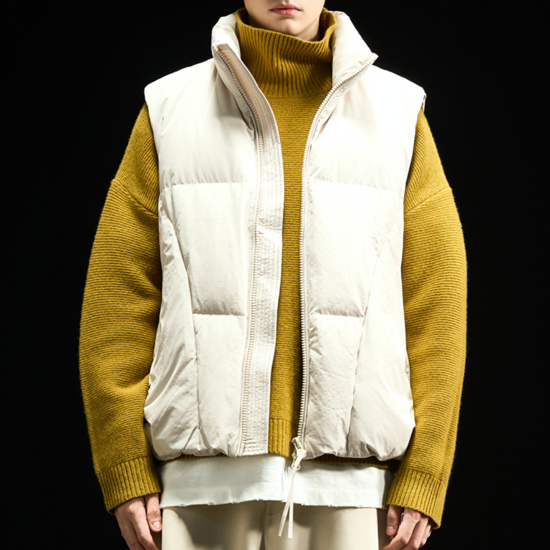 [YMORIGINAL] White Duck Down Double Zip Stand Vest N842