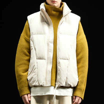 [YMORIGINAL] White Duck Down Double Zip Stand Vest N842