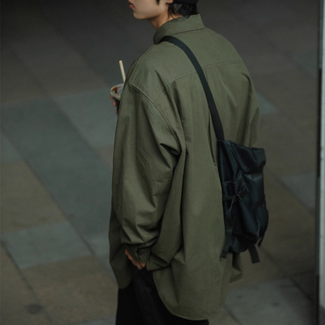 Oversized button-down long sleeve shirt A046