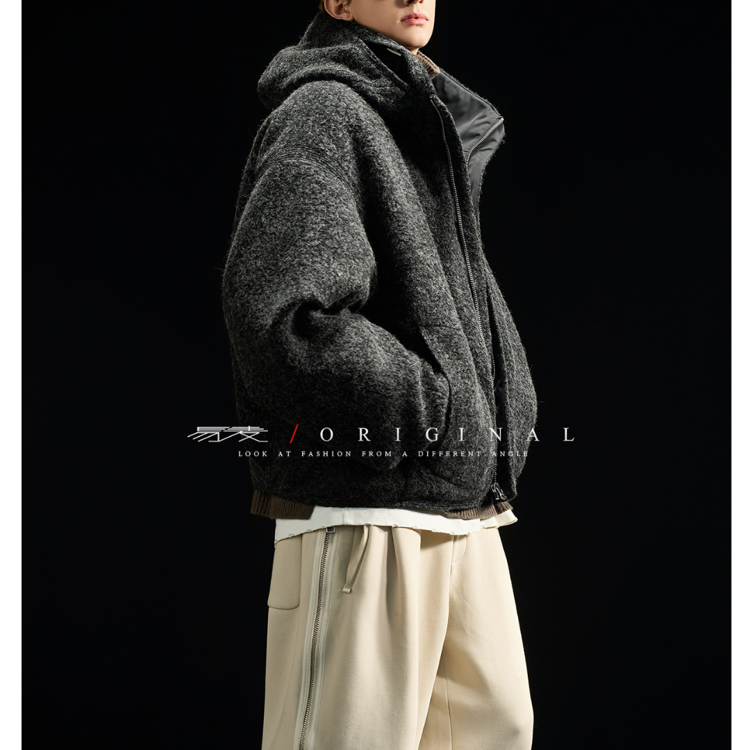 【Y.M.ORIGINAL】ホワイトグースダウン　ツイード　フードジャケット　N845