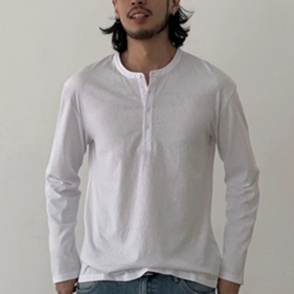 スラブコットン　ヘンリーネック　長袖Tシャツ　N658