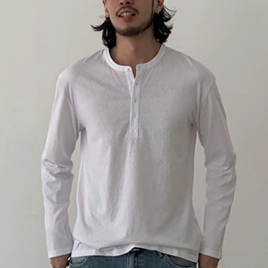 スラブコットン　ヘンリーネック　長袖Tシャツ　N658