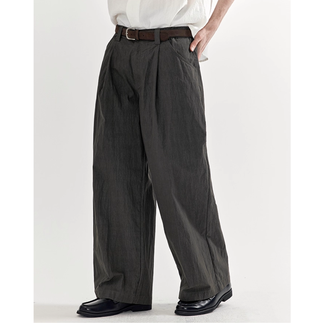 コットンナイロン  タックワイド　ストレートパンツ N733