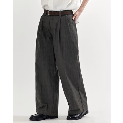 コットンナイロン  タックワイド　ストレートパンツ N733