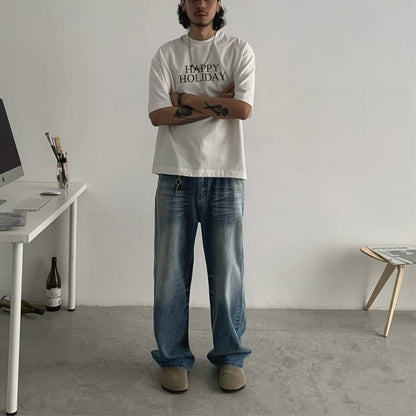 ウォッシュド　ストレートデニムパンツ　B603