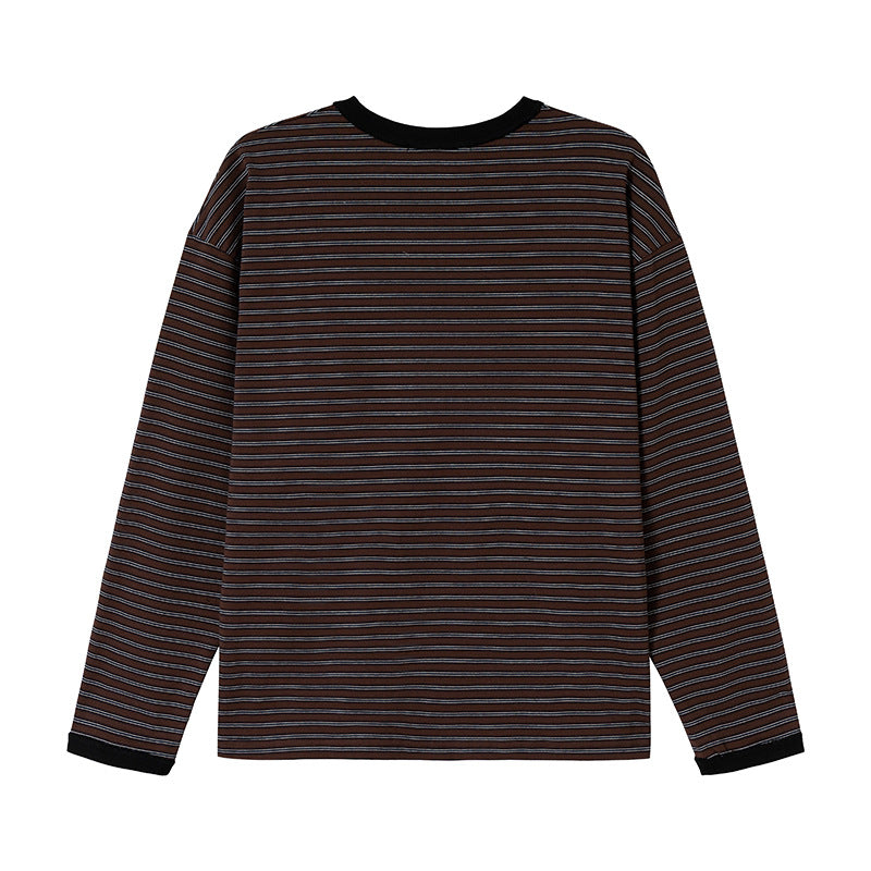 サイドスリットボタン　マルチボーダー　長袖Tシャツ　N1814