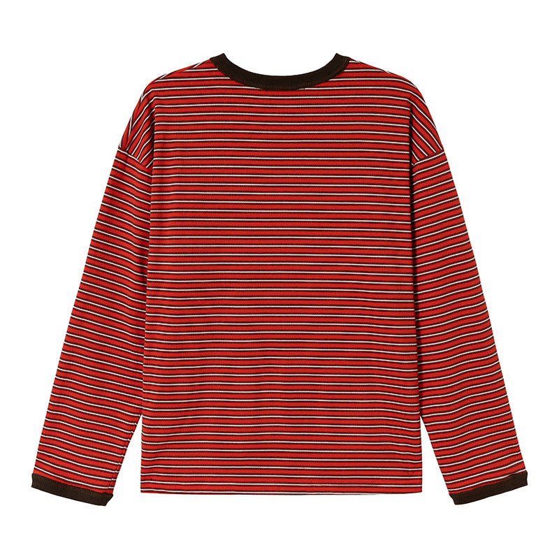 サイドスリットボタン　マルチボーダー　長袖Tシャツ　N1814