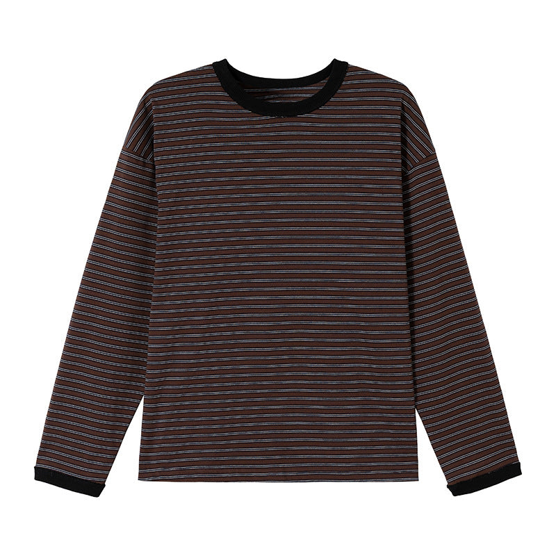 サイドスリットボタン　マルチボーダー　長袖Tシャツ　N1814