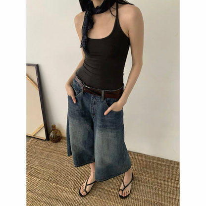 ヴィンテージウォッシュデニム　ワイドクロップドパンツ　N508