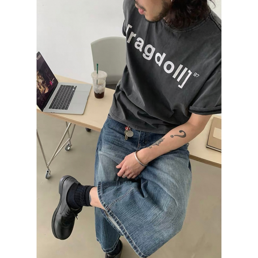 ヴィンテージウォッシュデニム　ワイドクロップドパンツ　N508