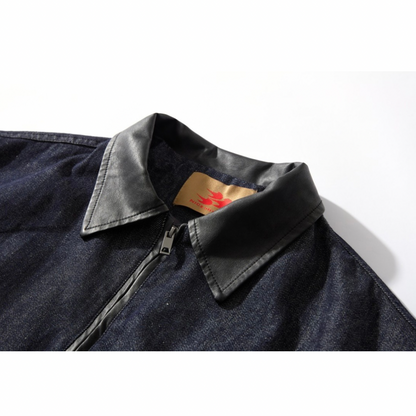 PUレザーカラー　デニム　ジップアップジャケット　N1064