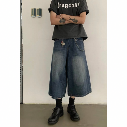 ヴィンテージウォッシュデニム　ワイドクロップドパンツ　N508