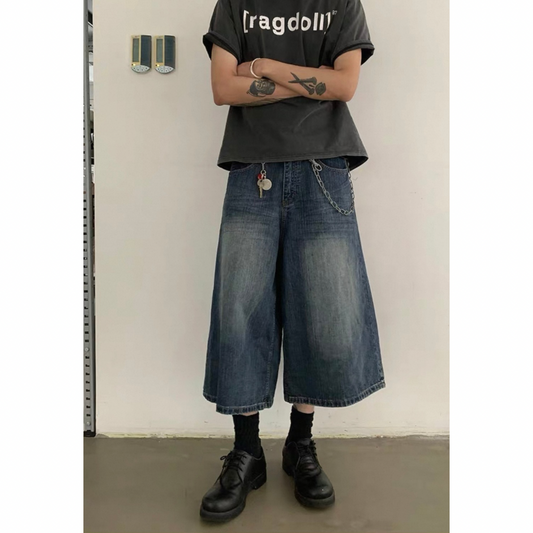 ヴィンテージウォッシュデニム　ワイドクロップドパンツ　N508