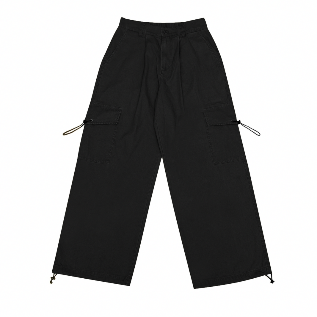 Faded Cotton Wide Straight Pants with Side Pockets N1367 ブラック