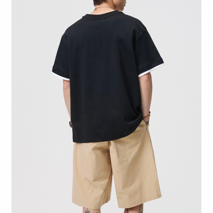 フェイクレイヤード　変形ラグランスリーブ　Tシャツ　N1551