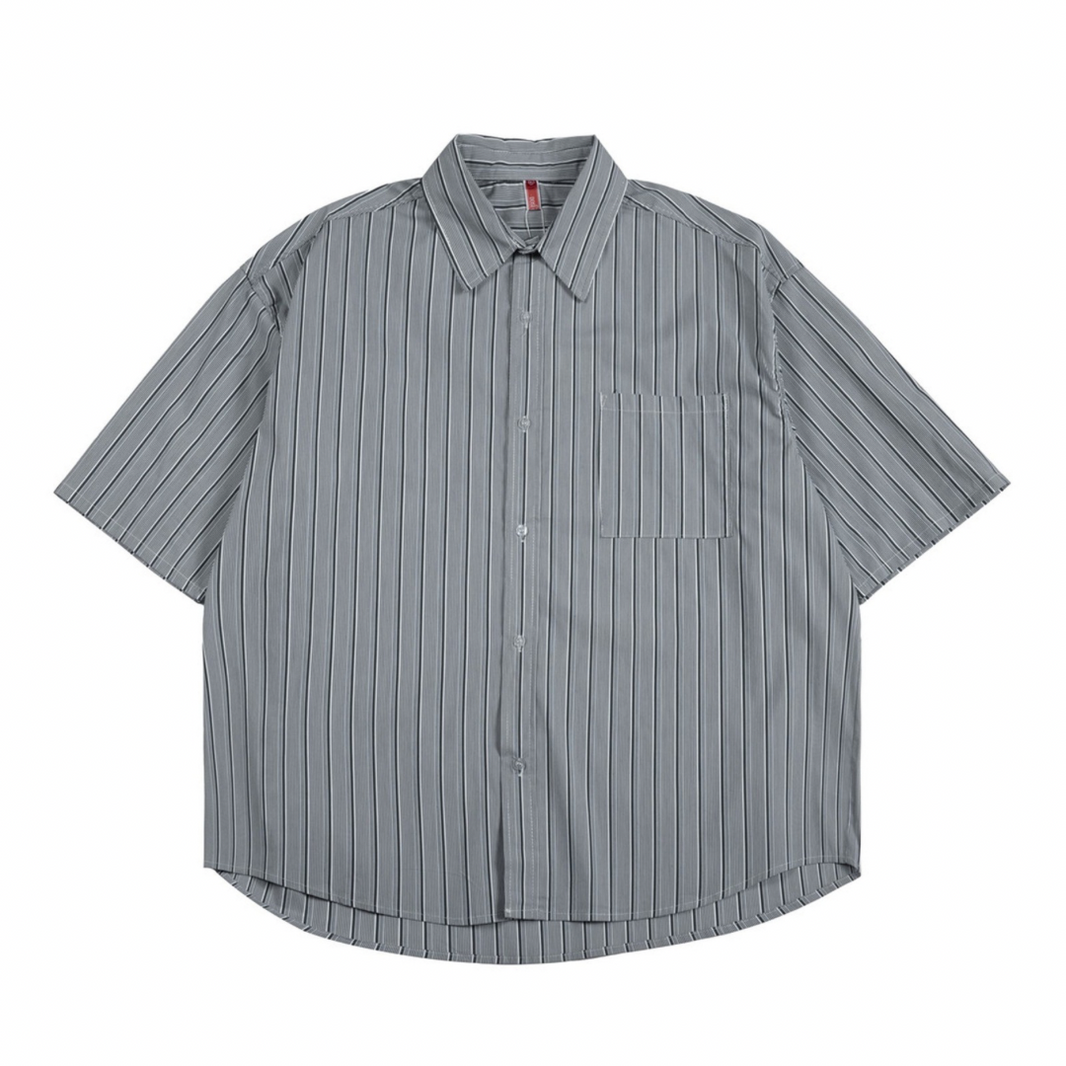 Cotton Nylon Multi Stripe Short Sleeve Shirt N1563 グレー